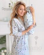 ست بیمارستانی طرح پرنده آبی سایز 1(با هدبند مادر)