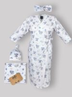 ست بیمارستانی - روبدوشامبر -دورپیچ و کلاه - هدبند مادر طرح اسلیپی هد (Sleepy Head) سایز 1