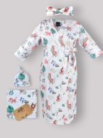 ست بیمارستانی طرح سافاری Safari سایز 1 (روبدوشامبر - دورپیچ و کلاه بدون هدبند مادر)