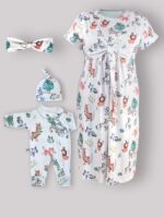 ست پیراهن بارداری – شیردهی ، سرهمی و کلاه و هدبند مادر طرح سافاری Safari -سایز 2