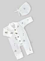 ست سرهمی دکمه دار و کلاه نوزاد موسلین وارداتی - طرح توتورو(Totoro)