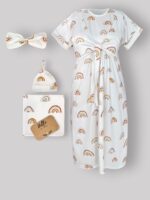 ست پیراهن– شیردهی طرح بنت Bennett سایز 2 (پیراهن شیردهی سایز 2 - دورپیچ و کلاه و هدبند مادر)