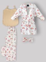 ست بیمارستانی مادر 4تکه پنبهٔ ارگانیک طرح آسمان بوهو سایز 2 | برند دریمو