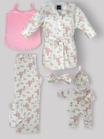 ست 6 تکه بیمارستانی طرح بالن صورتی با سرهمی و کلاه