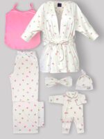 ست 6 تکه بیمارستانی طرح پروانه با سرهمی و کلاه