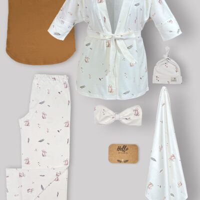 ست 6 تکه بیمارستانی طرح مادلین با دورپیچ و کلاه