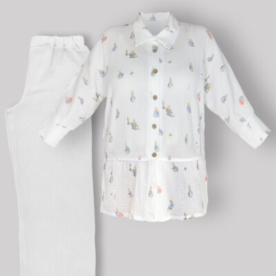 ست شومیز (طرح پیتر خرگوشه) و شلوار سفید موسلین