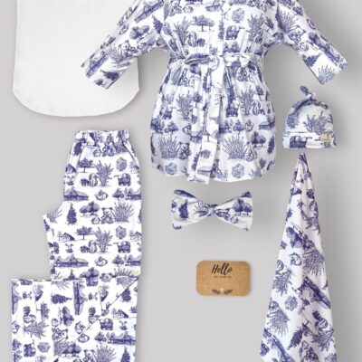 ست 6 تکه بیمارستانی طرح ویلیج Village با دورپیچ و کلاه