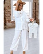 ست شومیز و شلوار سفید موسلین