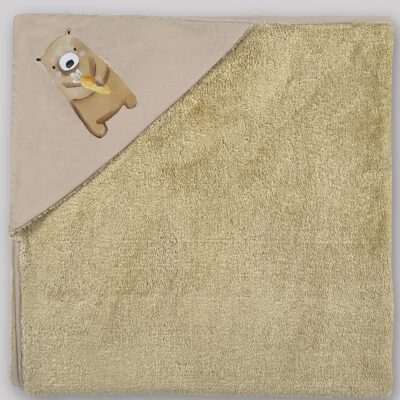 پتو دورپیچ دولایه نوزاد (پشت تدی) کلاه دار طرح خرس | برند دریمو