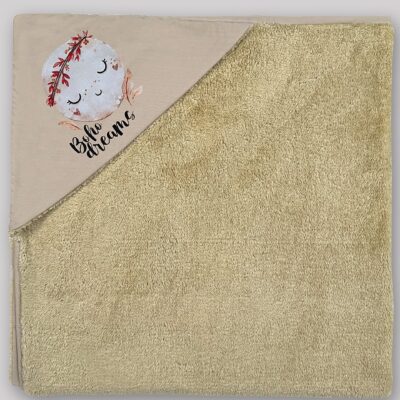 پتو دورپیچ دو لایه کلاه‌دار نوزاد (پشت تدی) طرح ماه | برند دریمو