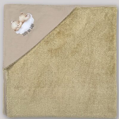 پتو دورپیچ دولایه نوزاد (پشت تدی) کلاه دار طرح تدی | برند دریمو