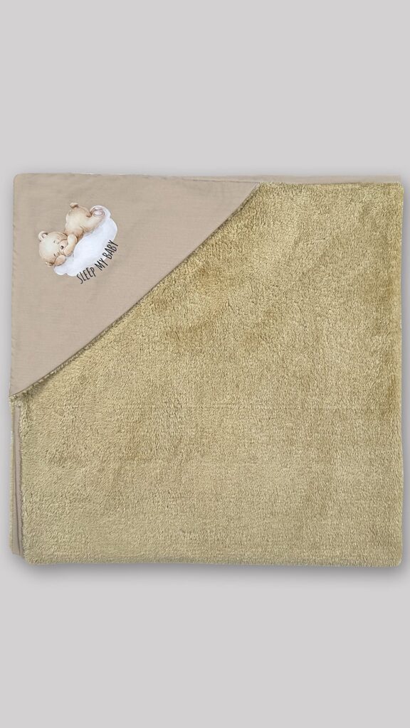 پتو دورپیچ دولایه نوزاد (پشت تدی) کلاه دار طرح تدی | برند دریمو