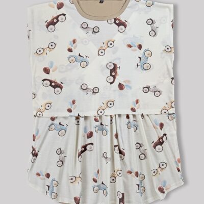 بلوز شیردهی مادر طرح ماشین- سایز1 - تمام پنبه ارگانیک ضد حساسیت  |برند دریمو