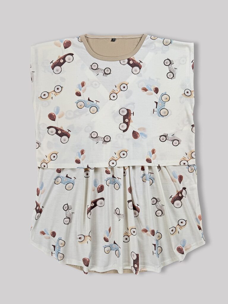 بلوز شیردهی مادر طرح ماشین- سایز1 - تمام پنبه ارگانیک ضد حساسیت  |برند دریمو