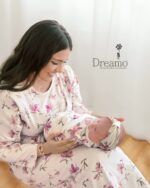 ست پیراهن بارداری،شیردهی و زایمان طرح مگنولیا-Magnolia با سرهمی و کلاه (سایز2)