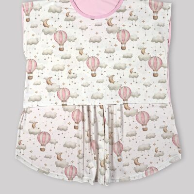 بلوز شیردهی مادر طرح بالن صورتی - سایز2 - تمام پنبه ارگانیک ضد حساسیت|برند دریمو