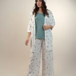 ست بیمارستانی مادر 4تکه پنبهٔ ارگانیک طرح زیتون | برند دریمو