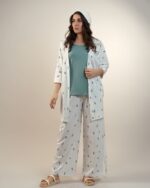 ست بیمارستانی مادر 4تکه پنبهٔ ارگانیک طرح زیتون | برند دریمو