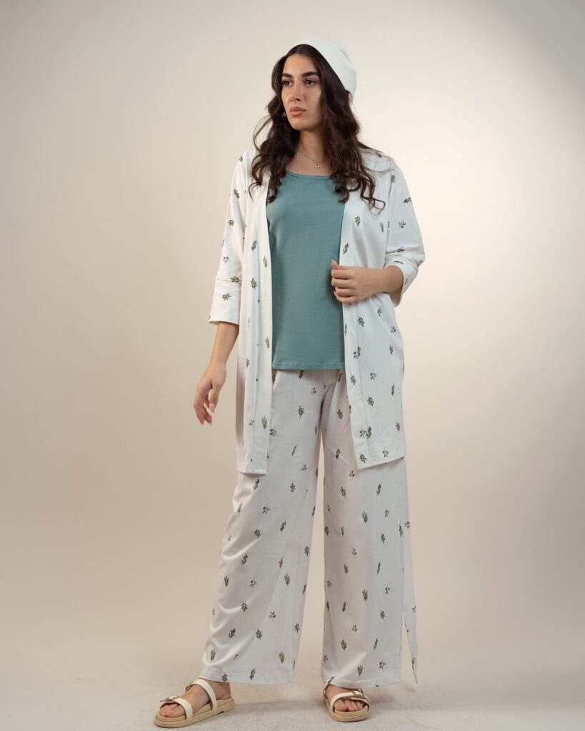 ست بیمارستانی مادر 4تکه پنبهٔ ارگانیک طرح زیتون | برند دریمو