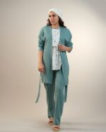 ست لباس بارداری / شیردهی مادر 4تکه پنبهٔ ارگانیک طرح زیتون سایز 2 | برند دریمو