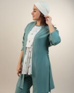 ست لباس بارداری / شیردهی مادر 4تکه پنبهٔ ارگانیک طرح زیتون سایز 2 | برند دریمو