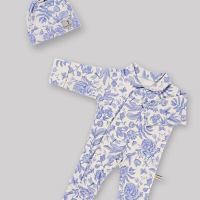 ست سرهمی و کلاه (سایز 0 تا 2 ماه) پنبه ارگانیک طرح ویولا (Viola) | برند دریمو