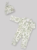 ست سرهمی و کلاه (سایز 0 تا 2 ماه) پنبه ارگانیک طرح هربا (Herba) | برند دریمو