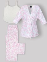 ست 3 تکه راحتی / بیمارستانی (بدون هدبند/ تل) پنبهٔ ارگانیک طرح فلورا (Flora) | برند دریمو - Image 4