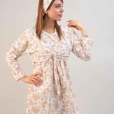 پیراهن راحتی با قابلیت شیردهی آسان (بدون هدبند/ تل) پنبه ارگانیک طرح آمبر(Amber) | برند دریمو