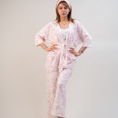 ست 3 تکه راحتی / بیمارستانی (بدون هدبند/ تل) پنبهٔ ارگانیک طرح فلورا (Flora) | برند دریمو