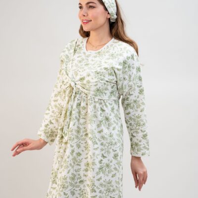 پیراهن راحتی با قابلیت شیردهی آسان (بدون هدبند/ تل) پنبه ارگانیک طرح هربا (Herba) | برند دریمو