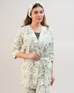 ست 3 تکه راحتی / بیمارستانی (بدون هدبند/ تل) پنبهٔ ارگانیک طرح هربا(Herba) | برند دریمو