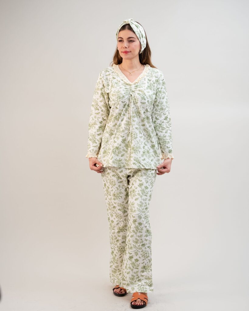 ست بلوز و شلوار کژوال (بدون هدبند/ تل) پنبه ارگانیک طرح هربا (Herba) | برند دریمو