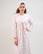 پیراهن راحتی با قابلیت شیردهی آسان (بدون هدبند/ تل) پنبه ارگانیک طرح پاپیون(Papillon) | برند دریمو