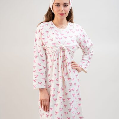 پیراهن راحتی با قابلیت شیردهی آسان (بدون هدبند/ تل) پنبه ارگانیک طرح پاپیون(Papillon) | برند دریمو