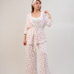 ست 3 تکه راحتی / بیمارستانی (بدون هدبند/ تل) پنبهٔ ارگانیک طرح پاپیون(Papillon) | برند دریمو