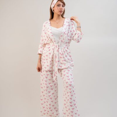 ست 3 تکه راحتی / بیمارستانی (بدون هدبند/ تل) پنبهٔ ارگانیک طرح پاپیون(Papillon) | برند دریمو