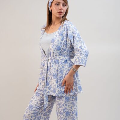 ست 3 تکه راحتی / بیمارستانی (بدون هدبند/ تل) پنبهٔ ارگانیک طرح ویولا(Viola) | برند دریمو 