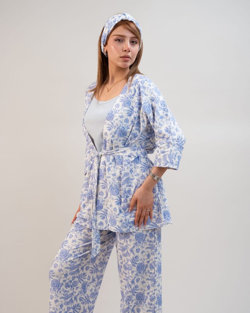 ست 3 تکه راحتی / بیمارستانی (بدون هدبند/ تل) پنبهٔ ارگانیک طرح ویولا(Viola) | برند دریمو 