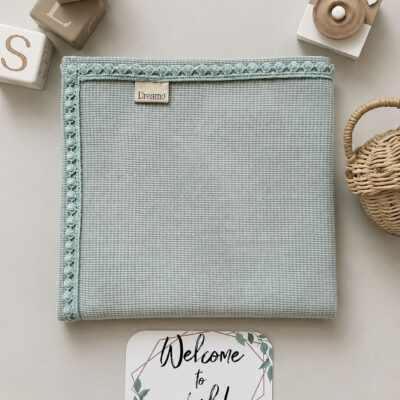 دورپیچ رو انداز | پنبه بیسکوئیتی | رنگ سبز نعنایی (Mint Green) | همراه کارت اسم نوزاد